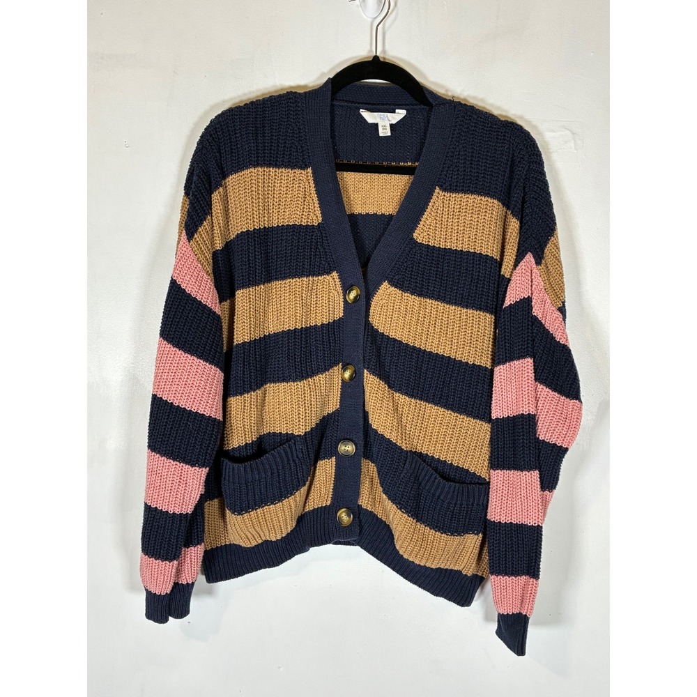 Women's XXL 20 Boyfriend Cardigan Colorblock Striped Shaker Knit Oversized